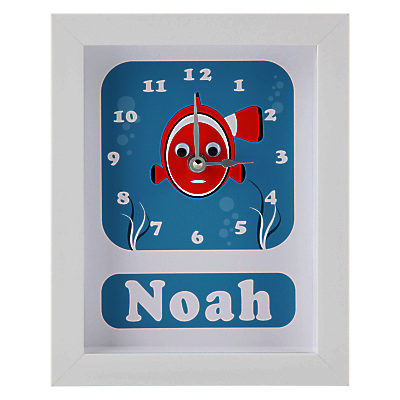 Stripey Cats Personalised Clive Clownfish Framed Clock, 23 x 18cm Stripey Cats Personalised Clive Clownfish Framed Clock, 23 x 18cm